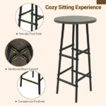 3PCS Bar Table & Stools Set, Wine Storage (6 Bottles + Wine Glass Holder), Oak - Image 4