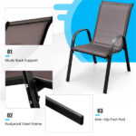 Brown 2 Pack Stackable Patio Dining Chairs, Ergonomic Steel Frame Breathable Fabric Outdoor Chairs 330 LBS Capacity - Image 5