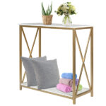 Same Code 95305852 2-Tier Console Table, Gold Sofa Entry Table with White Top and Gold Metal Frame for Home - Image 14