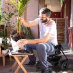 Rolling Garden Cart with Cushioned Backrest & Seat, Outdoor Gardening Stool for Planting, Garden Scooter with 360 Degree Swivel Seat & Steering Handle & Tool Tray, Black - Image 7