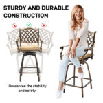 Outdoor Swivel Bar Stools Set of 2, Cast Aluminum Patio Bar Height Chairs, All-Weather Bar Dining Chairs Outdoor Swivel Chairs Furniture (Grid Back) - Image 5