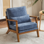Mid-Century Oak Accent Chair - Deep Navy Blue Chenille Upholstered Single Lounge Chair, Sturdy Wood Frame Indoor Armchair (330LBS Weight Capacity) - Image 18