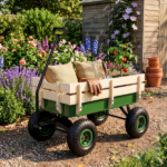Heavy Duty Steel Wooden Side Support Cargo Wagon with 10" All-Terrain Air Tires, Up to 220lb Load Capacity, for Towing Kids Toys, Gardening Supplies, Green - Image 6