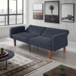 Modern PU Leather Futon Sofa with Tufted Backrest, Adjustable Reclining Couch with Wood & Metal Legs, Mid-Century Style Sofa for Living Room - Image 7