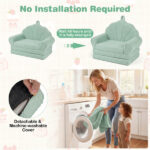 2-in-1 Flip Open Kids Sofa Lounger, Teddy Fleece Toddler Couch with Carry Handle for Ages 3+ (Green) - Image 7
