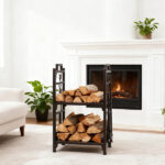 Double Layer Firewood Holder With Animal Pattern And Tools, Brown - Image 9