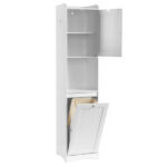 White melamine-faced particleboard, vertical grain, 40*40*180cm, 1 door + bottom flip-down drawer with non-woven storage bag, bathroom tall cabinet - Image 4