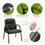 Faux Leather Waiting Room Chair, Office Guest Chair with Padded Arms, for Reception, Conference, Meeting, or Home Use, Basic Black(1 PCS) - Image 3