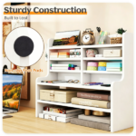 6-Tier Wooden Desktop Organizer, Adjustable Removable Shelves Craft Storage Rack with Anti-Fall Baffles for Pens Washi Tapes Stickers - Image 8