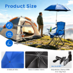 Folding Camping Chair with Detachable 8-Rib Sun Umbrella, 42.13 Inch Canopy Aluminum Alloy Portable Lawn Chair Supports 330LBS with Cup Holder - Image 9