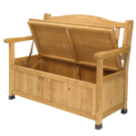 Outdoor Wooden Storage Bench, Large Deck Box with Seating & Armrest, Patio Organizer Loveseat for Garden Porch Deck Backyard Poolside - Image 3