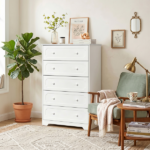 5-Drawer Cabinet with Solid Wood Veneer and Paint P2 MDF + P2 Particleboard Storage Cabinet 31.3*15.55*47.24in White - Image 12