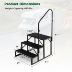 Heavy Duty 3-Step RV Step Stool with Adjustable Handrail 660LBS Capacity Metal Stairs - Image 4