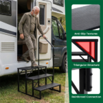 Heavy Duty 3-Step RV Step Stool with Adjustable Handrail 660LBS Capacity Metal Stairs - Image 6