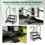 Heavy Duty 3-Step RV Step Stool with Adjustable Handrail 660LBS Capacity Metal Stairs - Image 8