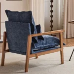 Cloud Shaped Indoor Leisure Chair with Solid Wood Armrest & Solid Wood Frame, Chenille Fabric Accent Chair with Lumbar Pillow, Single Sofa Chair Slate Blue - Image 24