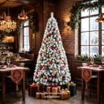 6 FT Snow Flocked Artificial Christmas Tree with 600 Branch Tips, Hinged PVC Xmas Tree Foldable Metal Stand Flame Retardant for Home Office Holiday Party Decor White Green - Image 7