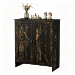 2-Door Barn Door Shoe Cabinet Made of Triamine Particleboard Black Square Shoe Cabinet with Single-Hole Handle 31.61*14.21*36.42in Black Oak - Image 4