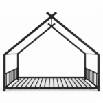 Black House Shaped Twin Size Kids Metal Bed with Side Rails, Platform Bed No Box Spring Needed, Safe & Sturdy Metal Frame for Kids Toddlers, US Standard Size - Image 4