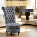 Grey Retro High Back Armless Royal Accent Chair Fabric Upholstered Tufted Seat for Living Dining And Bedroom - Image 4