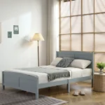 Full Single Bed Frame Vertical Striped Decorative Curved Headboard and Footboard Bed Frame Painted + Melamine Veneer & Pine + MDF Wood Bed 77.8*56.54*37.8in Grey - Image 37