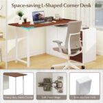 Reversible L-Shaped Desk with Built-in Charging Station, Home Office Desk with Drawers & File Cabinet - White - Image 6