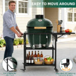 Outdoor Grill Table for Big Green Egg Style BBQ, Heavy Duty Metal Cart Prep Table with Wheels, Storage Shelf, Hooks and Removable Central Cover, Compatible with Large Big Green Egg Grill - Image 7