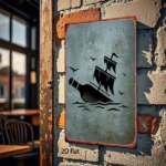 CIFbuy Bottle Boat Vector Art Metal Sign, 8x12 Inch 1PC 2D Flat Waterproof Rustproof Vintage Metal Wall Art Decor, Nautical Hanging Pla TikTok, TikTok, Pla Self-pickup Logiopics - Image 5