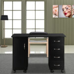 Double Edged Manicure Nail Table with Drawer Black - Image 23