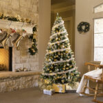 7.5 FT Artificial Snow Tipped Christmas Tree with DIY 350 Warm Lights Remote Control, Hinged Xmas Pine Tree with Silver Ribbon Ornaments for Holiday Party Office Home, Green & Snow Tipped - Image 4