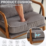Low Arm Accent Chair - Light Gray Corduroy Upholstered Indoor Lounge Chair, Compact Single Seater with Sturdy Frame (330LBS Weight Capacity) - Image 4