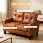 Brown 51" Wide Double Sofa – 2-Seater Tufted PU Leather Loveseat with Padded Armrests - Image 4
