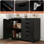 5-Drawer Rolling File Cabinet on Wheels, Wood Printer Stand with Storage Drawers for Home Office, Black (Shipment from Walmart) - Image 5