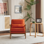 Mid-Century Modern Accent Chair with Wooden Frame - Oak Armrest, Linen-Cotton Burnt Orange Upholstery, Single Seater Lounge Chair for Living Room (Weight Capacity 330LBS) - Image 12