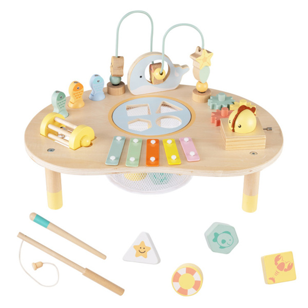 7-in-1 Wooden Baby Activity Table 12M+ Sensory Play Table with Music & Shape Sorting