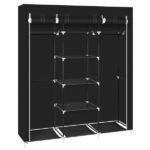 69" Portable Clothes Closet Non-Woven Fabric Wardrobe Double Rod Storage Organizer Black - Image 4