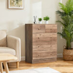 Gray particleboard with linen-textured melamine finish, 66*40*91cm, 3+2 drawers, drawer cabinet with matte gold handles - Image 7