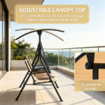 Beige 2-Seat Porch Swing with Adjustable Canopy, Built-in Storage Table & Cup Holders for Backyard - Image 5