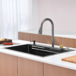 Waterfall Kitchen Sink, Stainless Steel Single Bowl in Black, Multifunctional Workstation with Flying-rain Faucet and Cutting Board, 33x22″ Stainless Steel Single Bowl Sink[Unable ship on weekends, TK/TEMU only for pickup, only TX10643 warehouse supports GOFO] - Image 3
