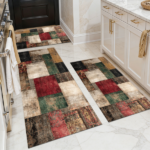 Three-piece kitchen rug set, non-slip and washable, abstract pattern kitchen hallway rug, soft and comfortable, suitable for sinks, floors, entrances, hallways and bathrooms.