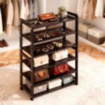 26.8*9.84*35.4in 6-Tier Flat Bamboo Shoe Rack, Coffee Color - Image 13
