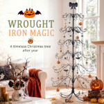 6ft Black PVC Metal Artificial Christmas Tree with Bow Topper, No Extra Ornaments, Daily Decor Tree - Image 11