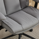 Cross Legged Chair with Flip-Up Armrests Leather, Cross Legged Office Chair on Wheels, Comfy Swivel Chair with Wide Seat for Home Office, Vanity, Ergonomic Desk Chair Adjustable, Grey - Image 13