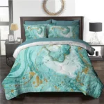Green Marble Comforter Set 8 Piece Turquoise Chic Girly Gold Marble Bed in A Bag Twin Size Complete Set Modern Abstract Marble Bedding for Kids Girls Women (Twin)
