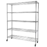 5-Tier NSF Heavy Duty Adjustable Storage Metal Rack with Wheels & Shelf Liners Ideal for Garage, Kitchen, and More - Chrome