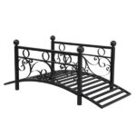 102*51*43cm Garden With Round Iron Ball Flat Top Handrail Garden Iron Bridge Black - Image 3