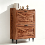 2-Drawer Top Enclosure Barn Door Shoe Cabinet Melamine Board Embossed MDF Shoe Cabinet 31.61*9.45*39.37in Walnut - Image 3