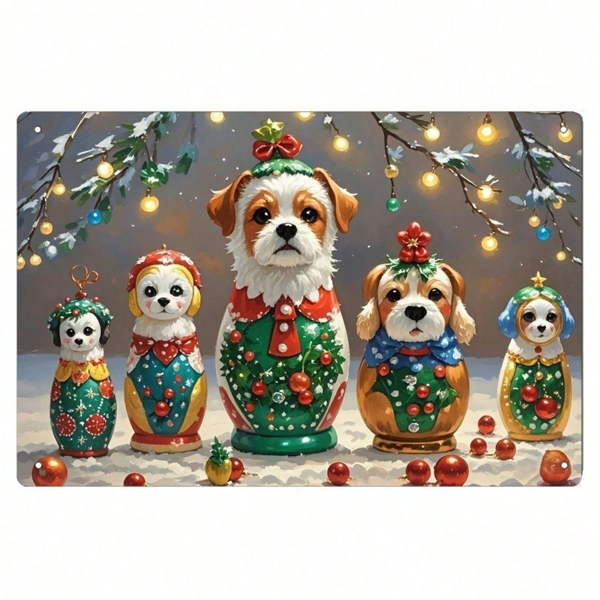 19a3073a-15b2-467a-81c4-fc3ee6ddc178.png CIFbuy Christmas Eve Puppy Russian Nesting Dolls Tin Sign, 8x12 Inch Vintage Metal Wall Art, Unframed Charming Decor For Bathroom Cafe ikTok, ikTok, Self-, ckup Logiopfe - Image 1