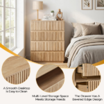 Handleless Grille-Finished 4-Drawer Bedside Table P2 Particleboard + MDF & Melamine Veneer + Thermoformed Drawer Dresser 23.62*14.96*30.71in Oak - Image 12