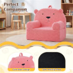 Bear-Shaped Kids Sofa, Teddy Fleece Foam Chair for Toddlers 3+, Portable Bear-Shaped Couch (Pink) - Image 9